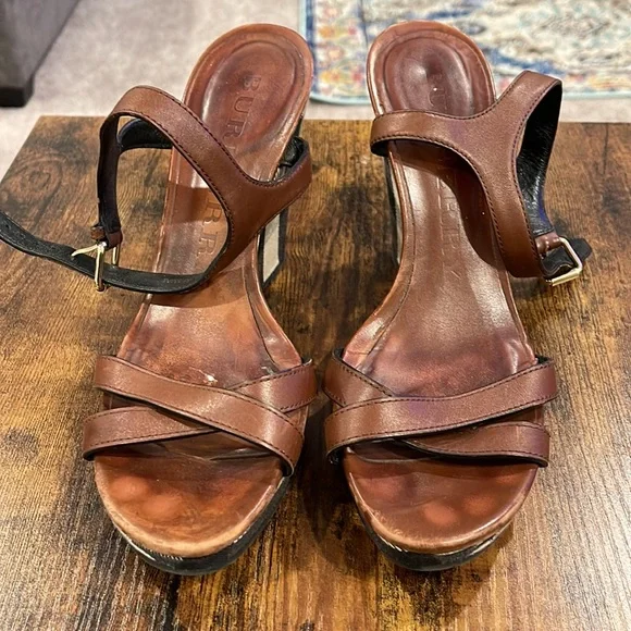 SOLD Burberry Brown Leather Wedges Platform Strappy 4” sandals / 9 US / 39 EU - Picture 3 of 12